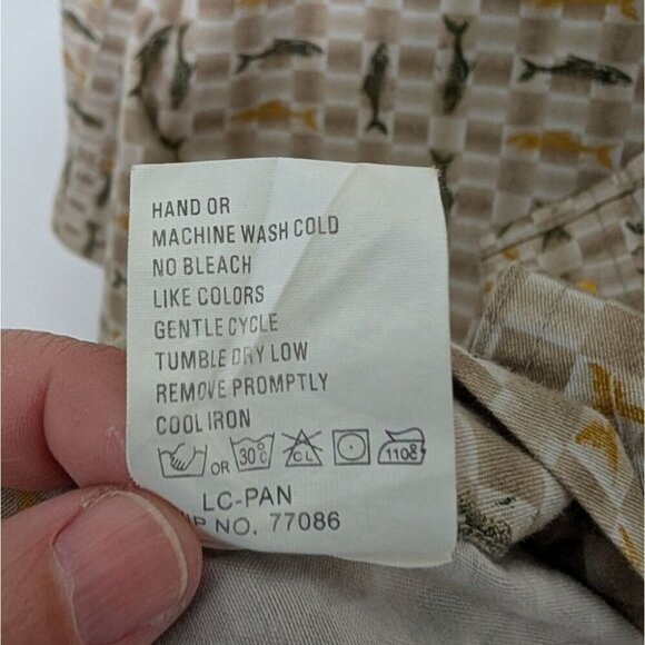 Woolrich Stone Fish Shirt Mens Size XL Tall Tan Cotton Trout Fishing Button Down - Picture 6 of 10